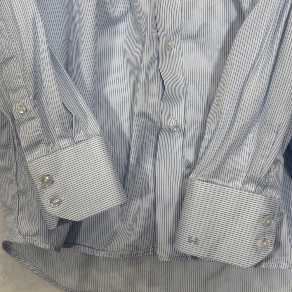H.M. Cole Blue Striped Custom Button Down Shirt Large - Picture 4 of 8